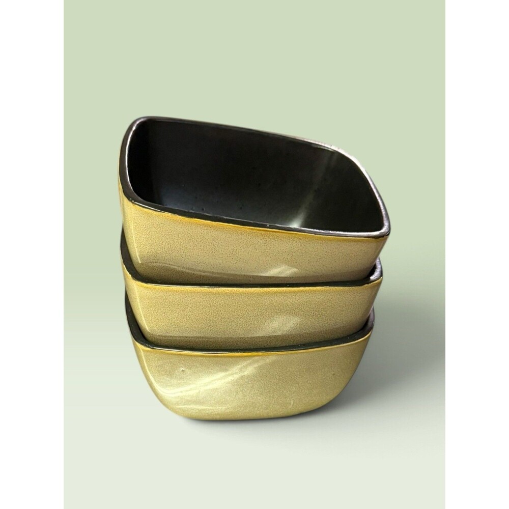 Home Trends Rave Dark Sand Taupe  Square Bowls Set of 3 Discontinued Stoneware